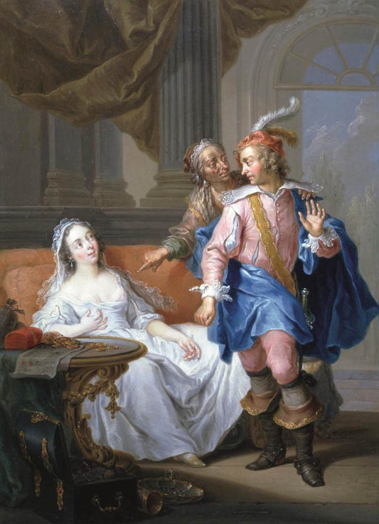 Elegant Couple with an Old Maid in an Interior, vintage artwork by Franz Christoph Janneck, 12x8" (A4) Poster