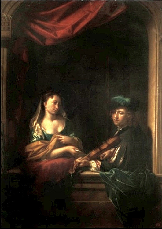 Violinist and a lady, vintage artwork by Philip van Dijk, 12x8" (A4) Poster