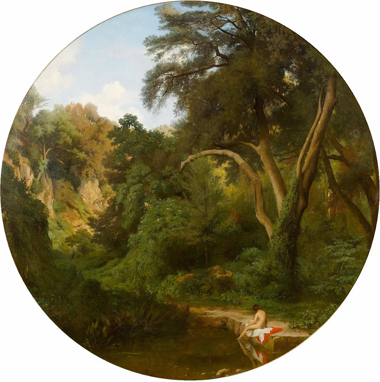 Bathers in the Forest, vintage artwork by Jean-Achille Benouville, A3 (16x12") Poster Print