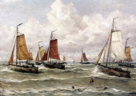A Scheveningen Fishing Fleet, vintage artwork by Hendrik Willem Mesdag, 12x8" (A4) Poster