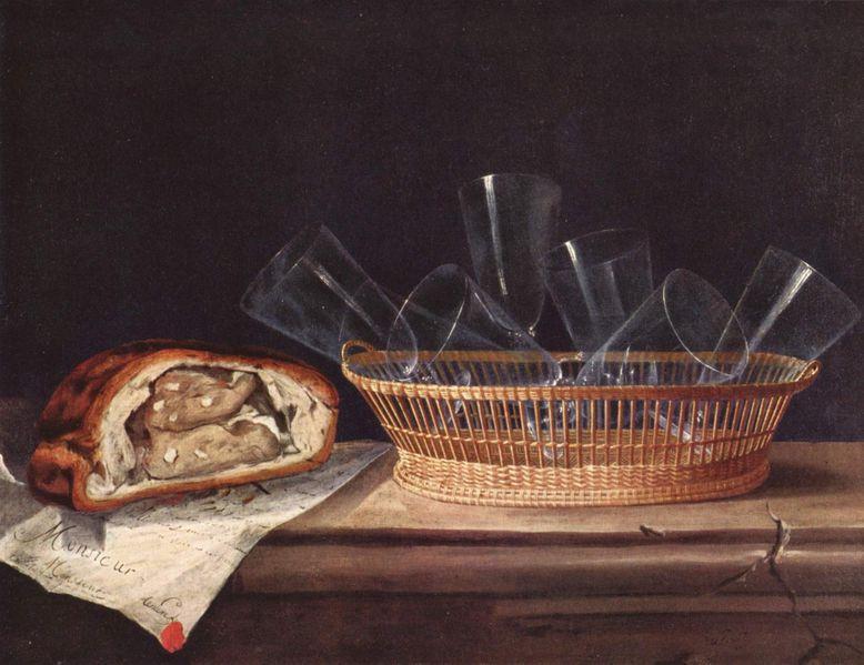 Still Life with a Basket of Glasses, vintage artwork by Sebastien Stoskopff, 12x8" (A4) Poster