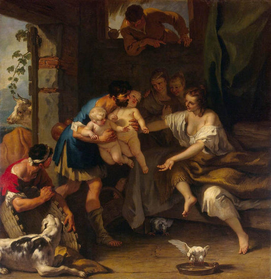 Childhood of Romulus and Remus, vintage artwork by Sebastiano Ricci, 12x8" (A4) Poster
