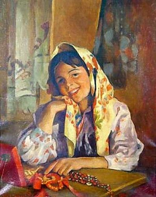 rl in a Russian Costume by Nikolai Petrovich Bogdanov-Belsky,A3(16x12")Poster