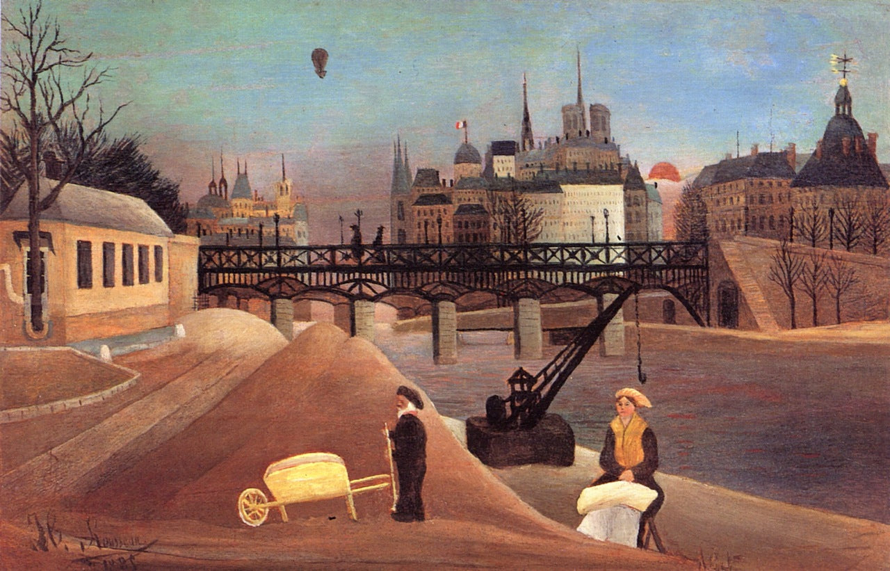 Ile Saint-Louis and Notre-Dame de Paris, vintage artwork by Henri Rousseau, 12x8" (A4) Poster