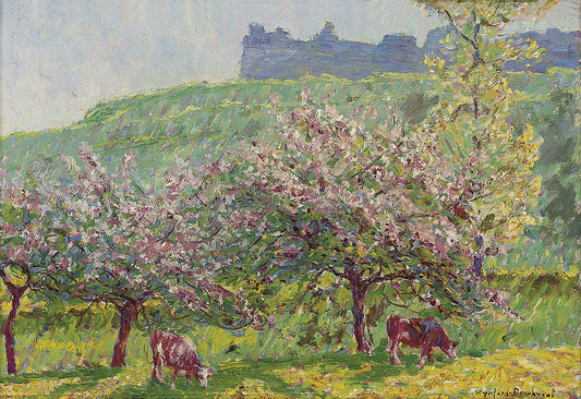 Apple-Blossom time in Arc-la-Bataille, vintage artwork by Wynford Dewhurst, 12x8" (A4) Poster