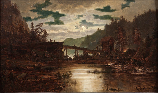 River with Saw Mill, vintage artwork by Erik Bodom, 12x8" (A4) Poster