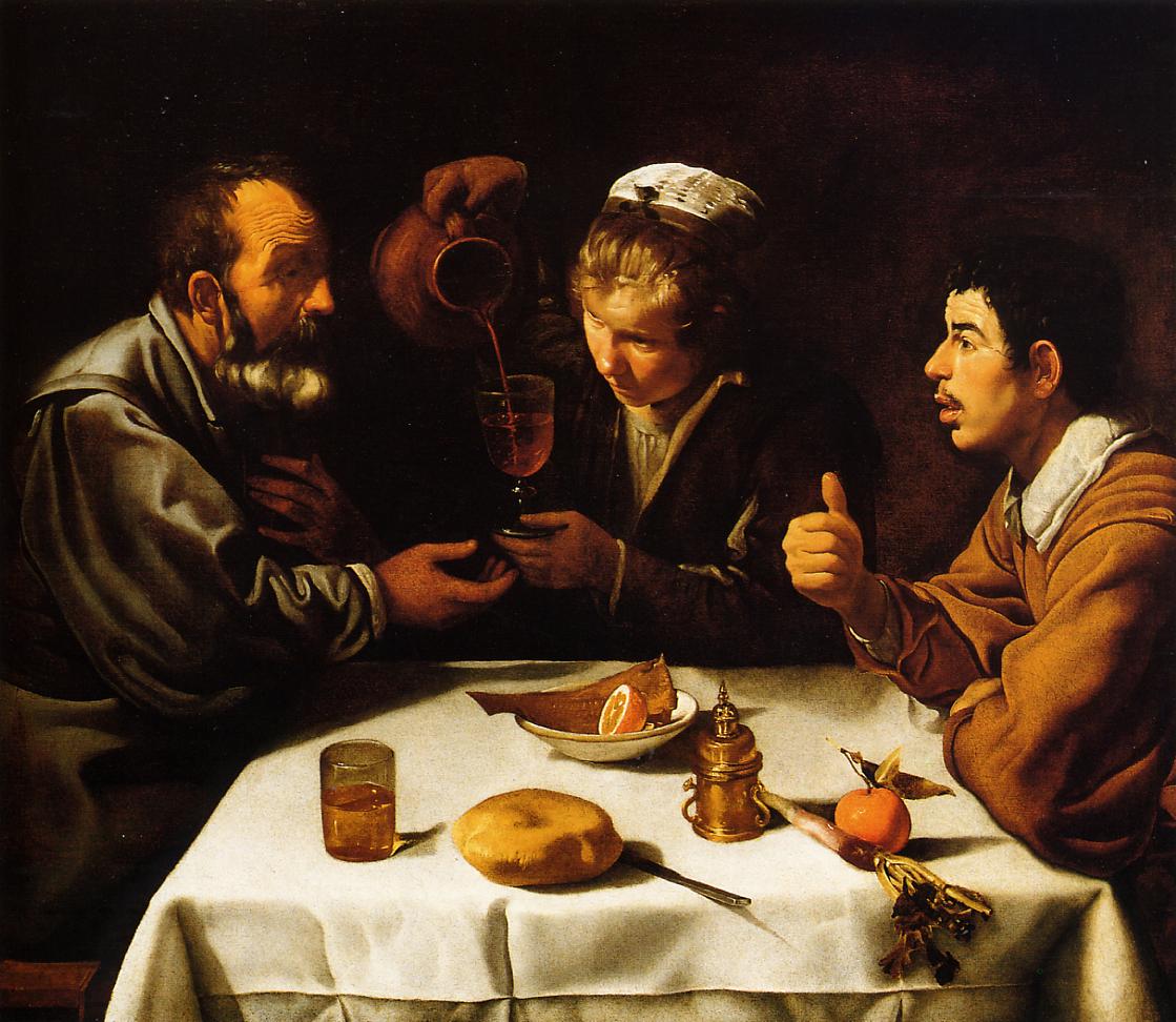 Peasants at a Table, vintage artwork by Diego Velázquez, 12x8" (A4) Poster