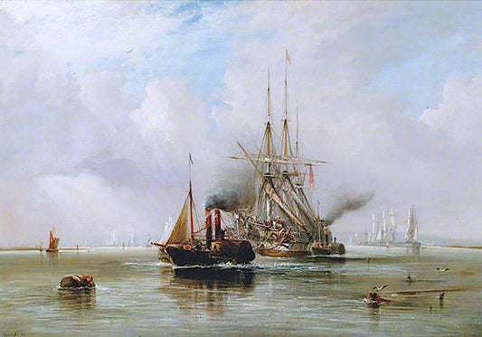 Sailing Ship 'Tamarind' Being Towed into Portsmouth, vintage artwork by George Chambers, Jr., 12x8" (A4) Poster