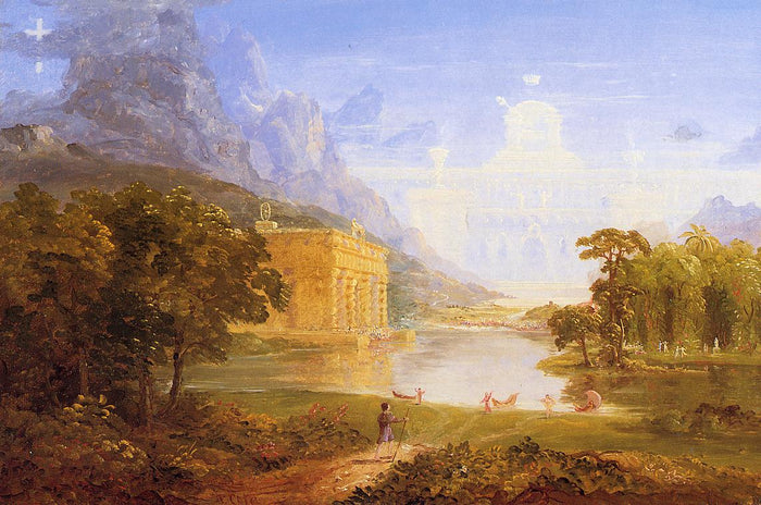 The Cross and the World: Study for 'The Pilgrim of the World on His Journey', vintage artwork by Thomas Cole, A3 (16x12
