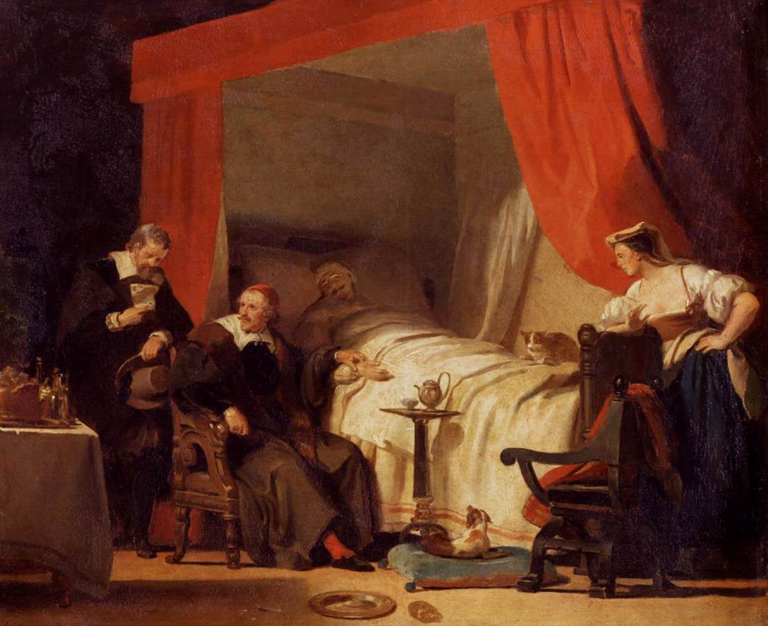 Cardinal Mazarin at the Deathbed of Eustache Le Sueur, vintage artwork by Alexandre-Evariste Fragonard, 12x8" (A4) Poster