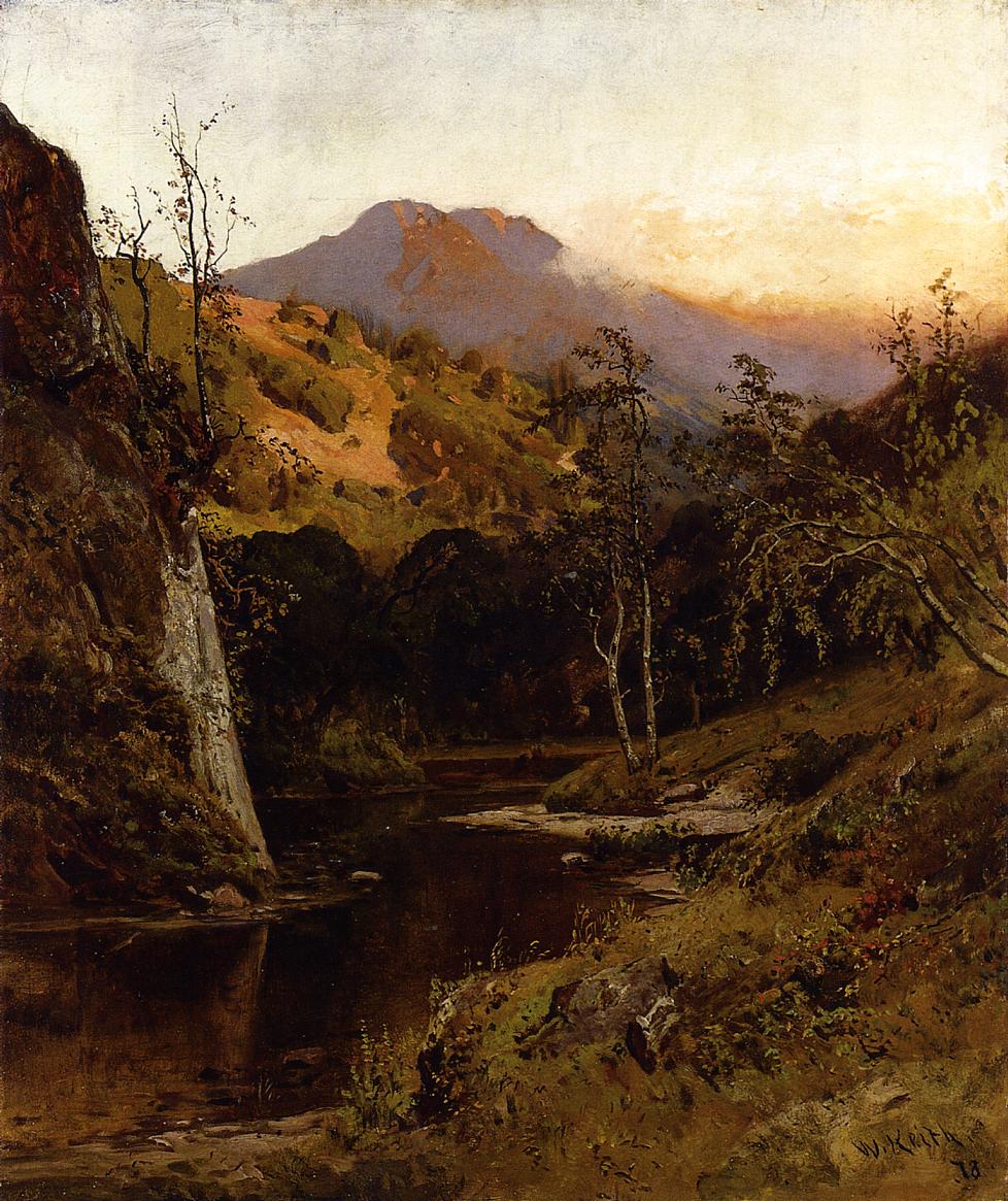 Mount Tamalpias from Lagunitas Creek, vintage artwork by William Keith, 12x8" (A4) Poster