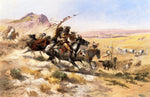 Attack on a Wagon Train, vintage artwork by Charles Marion Russell, 12x8" (A4) Poster