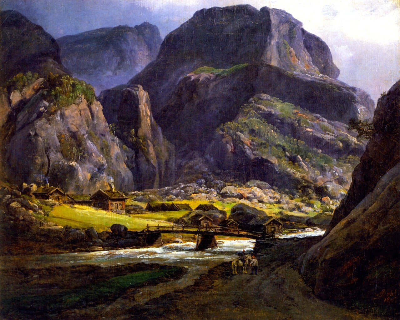 View of Naerodalen, vintage artwork by Johan Christian Claussen Dahl, A3 (16x12") Poster Print