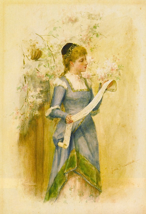 Woman with Scroll, vintage artwork by Jennie Brownscombe, 12x8" (A4) Poster