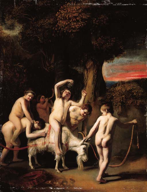 An Infant Bacchanal, vintage artwork by Cornelis Bisschop, 12x8" (A4) Poster