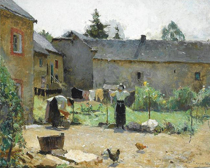 Women Drying the Linen, vintage artwork by Évariste Carpentier, 12x8" (A4) Poster