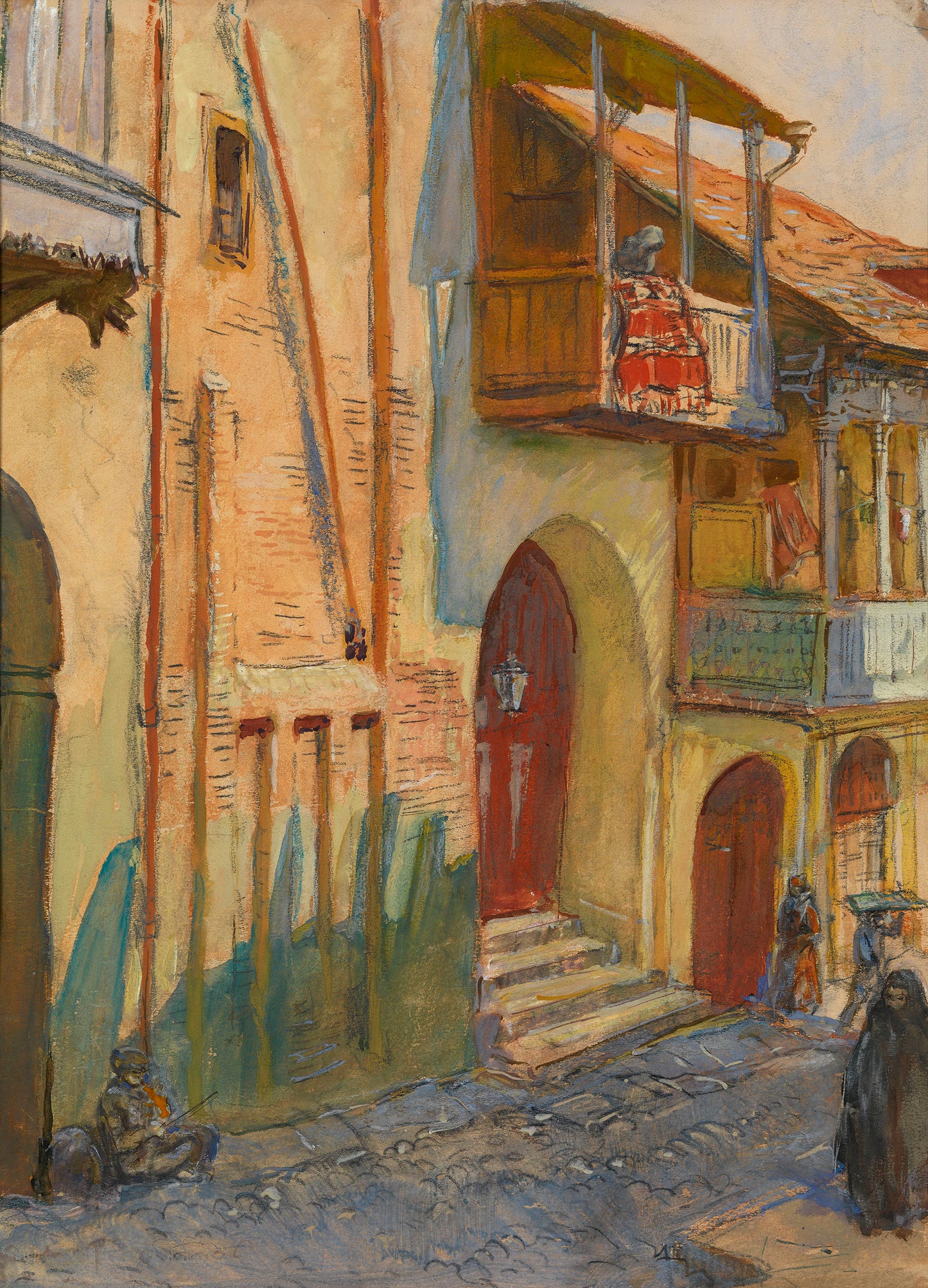 Street in Tiflis, vintage artwork by Evgeny Lanceray, 12x8" (A4) Poster
