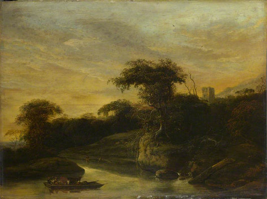 Landscape with a River at the Foot of a Hill, vintage artwork by Jacob Willemsz. de Wet, 12x8" (A4) Poster