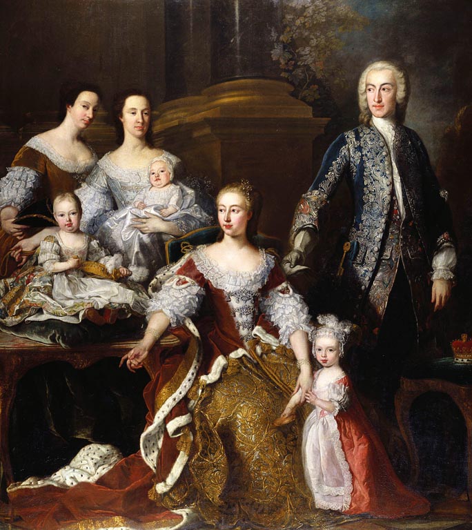 Portrait of Augusta, Princess of Wales with Members of her Family and Household, vintage artwork by Jean-Baptiste Van Loo, 12x8" (A4) Poster