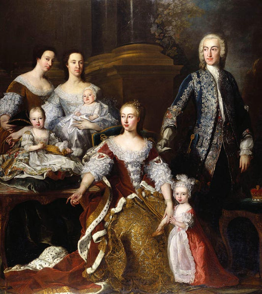 Portrait of Augusta, Princess of Wales with Members of her Family and Household, vintage artwork by Jean-Baptiste Van Loo, 12x8" (A4) Poster