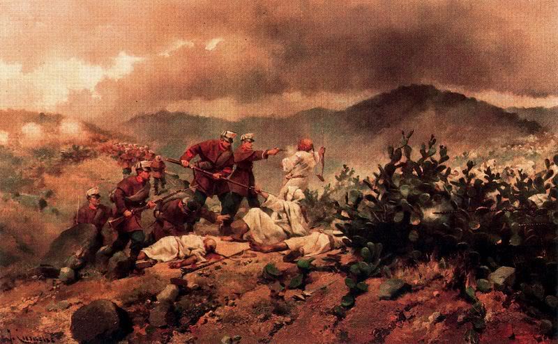 Scene of the African War, vintage artwork by Josep Cusachs, 12x8" (A4) Poster