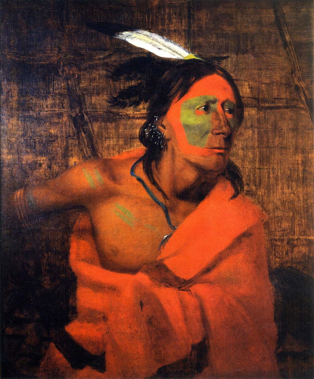 Winnebago (Wa-kon-chi-hi-re-ga) in a Bark Lodge, vintage artwork by Charles Deas, A3 (16x12") Poster Print