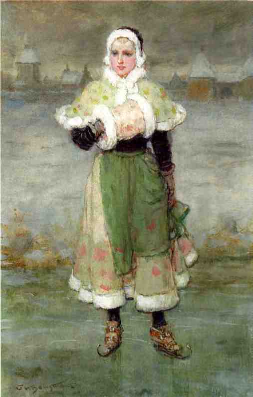 Woman on Skates, vintage artwork by George Henry Boughton, 12x8" (A4) Poster