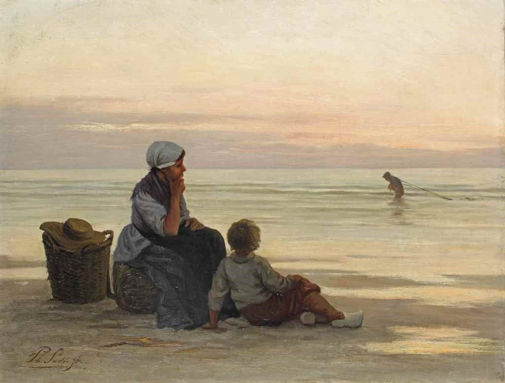 A Quiet Evening at Sunset, vintage artwork by Philip Lodewijk Jacob Frederik Sadee, 12x8" (A4) Poster
