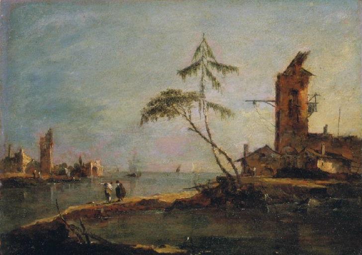 Capriccio:  View of a Canal with Two Towers, vintage artwork by Francesco Guardi, 12x8" (A4) Poster