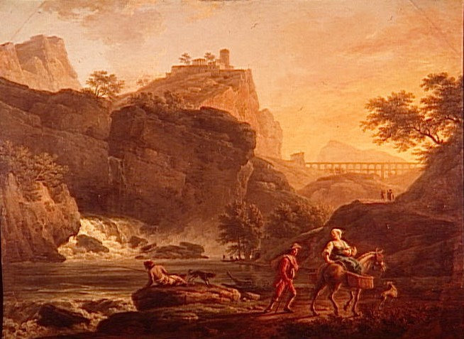 Evening Landscape with Rapids, vintage artwork by Claude-Joseph Vernet, 12x8" (A4) Poster