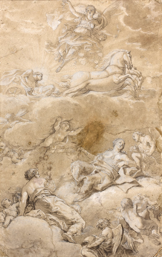 Project for a Ceiling with Fame, Phaeton, Venus and Putti, vintage artwork by Marcantonio Franceschini, 12x8" (A4) Poster
