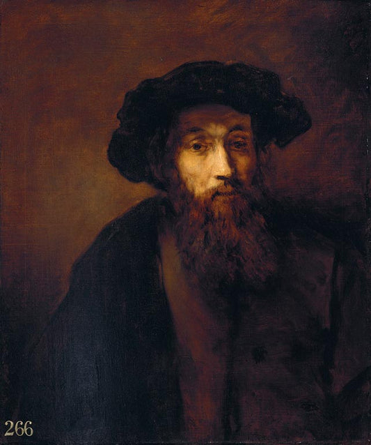 A Bearded Man in a Cap (after Rembrandt), vintage artwork by Thomas Gainsborough, 12x8" (A4) Poster