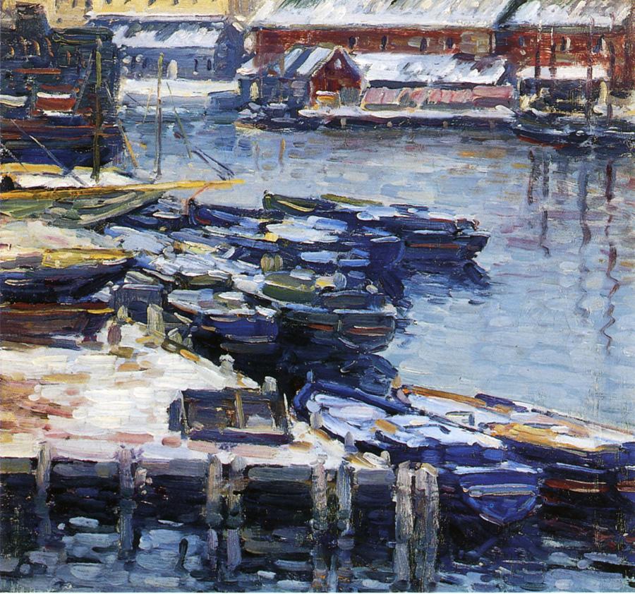 Docks in Winter, vintage artwork by Charles Salis Kaelin, 12x8" (A4) Poster