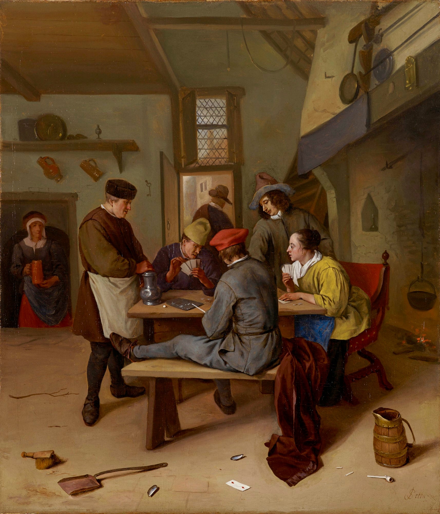 Cardplayers in a Tavern, vintage artwork by Jan Havicksz. Steen, 12x8" (A4) Poster