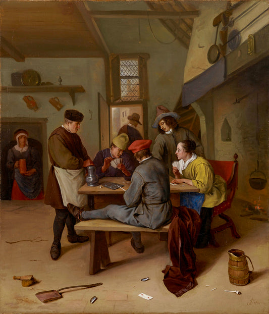 Cardplayers in a Tavern, vintage artwork by Jan Havicksz. Steen, 12x8" (A4) Poster