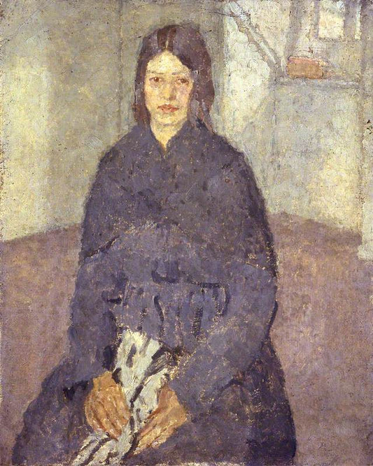 Seated Girl Holding a Piece of Sewing, vintage artwork by Gwen John, 12x8" (A4) Poster