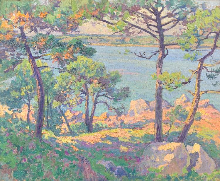 Pines on the Estuary of the Trieux, vintage artwork by Paul Madeline, 12x8" (A4) Poster