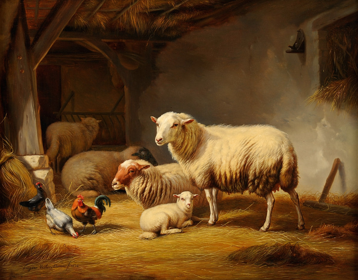 Stable Idyll, vintage artwork by Eugene Verboeckhoven, A3 (16x12") Poster Print