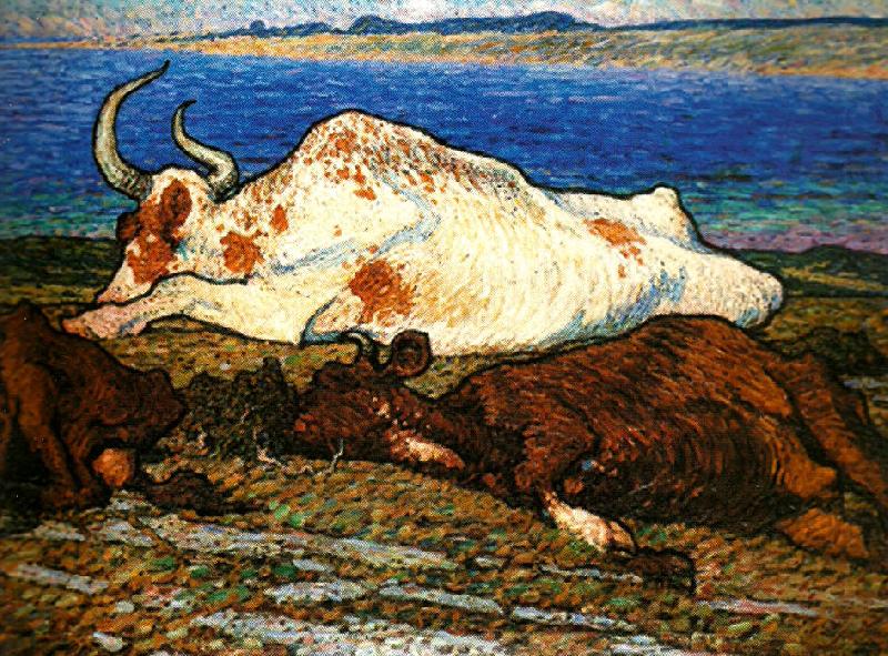 Resting Cows, vintage artwork by Nils Kreuger, 12x8" (A4) Poster