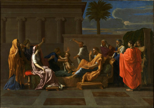 The Infant Moses Trampling Pharaoh’s Crown, vintage artwork by Nicolas Poussin, 12x8" (A4) Poster