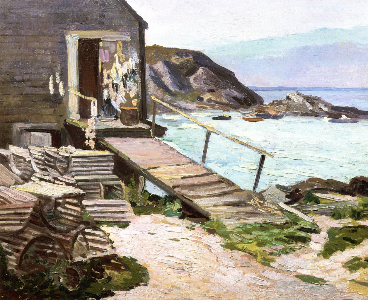 Fish Shack and Lobster Pots, vintage artwork by Abraham J. Bogdanove, 12x8" (A4) Poster