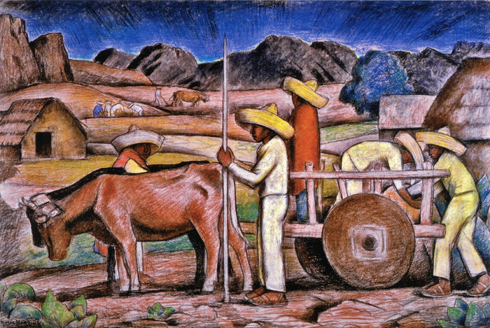 Campesinos, vintage artwork by Alfredo Ramos Martinez, 12x8