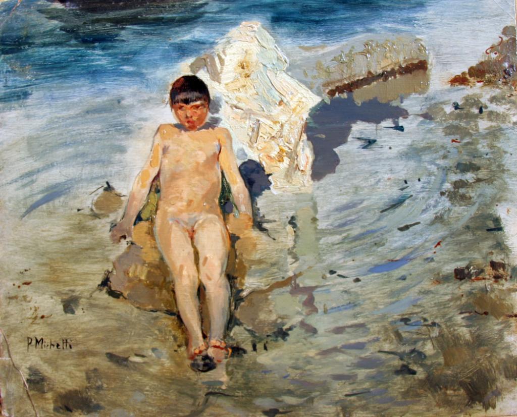 Boy on the Beach, vintage artwork by Francesco Paolo Michetti, 12x8" (A4) Poster