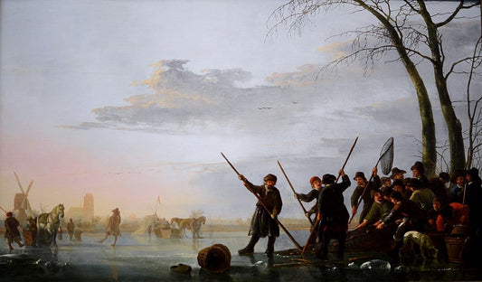 Fishing Under the Ice on the Maas, vintage artwork by Aelbert Cuyp, 12x8" (A4) Poster