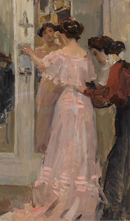 In the Fitting Room of Hirsch, Amsterdam, vintage artwork by Isaac Israels, 12x8" (A4) Poster