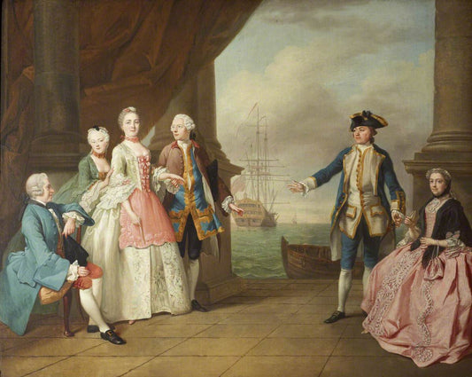 Mrs Constantine Phipps Greets Her Brother, Captain Augustus Hervey, vintage artwork by Jean-Étienne Liotard, 12x8" (A4) Poster