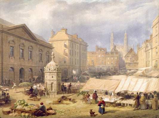 Cambridge Market Place, vintage artwork by Frederick MacKenzie, 12x8" (A4) Poster