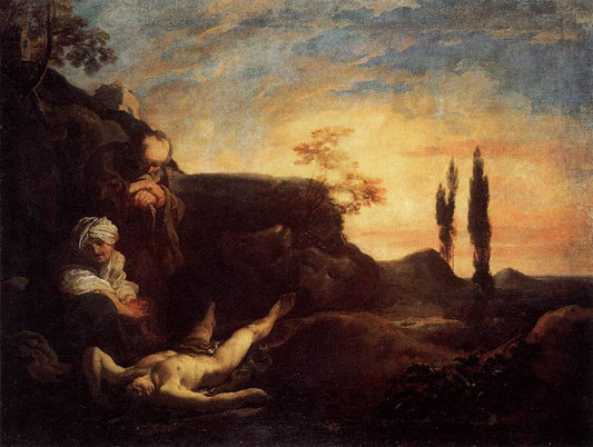 Adam and Eve Mourning for Abel, vintage artwork by Johann Liss, 12x8" (A4) Poster