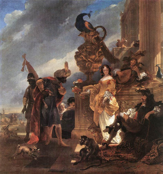 Merchant Receiving a Moor in the Harbour, vintage artwork by Nicolaes Berchem, 12x8" (A4) Poster