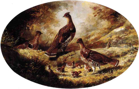 Grouse Family, vintage artwork by Ferdinand Richardt, A3 (16x12") Poster Print